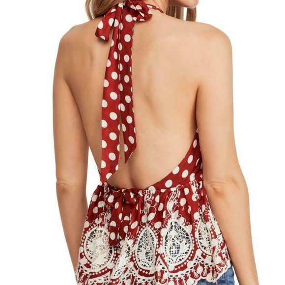 Free People Lunch Date Deep-v Halter Top - RED - Picture 2 of 7